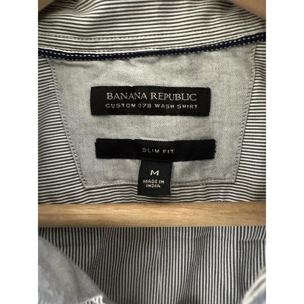 Banana Republic Custom 078 Wash Shirt Mens M Slim Fit Gray Stripe Cotton